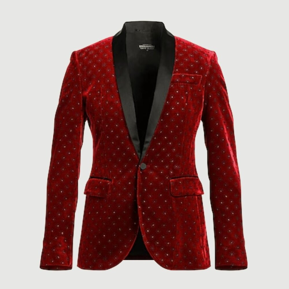 NWT Saint Laurent YSL Velvet Evening Blazer Jacket In Burgundy Sz 42